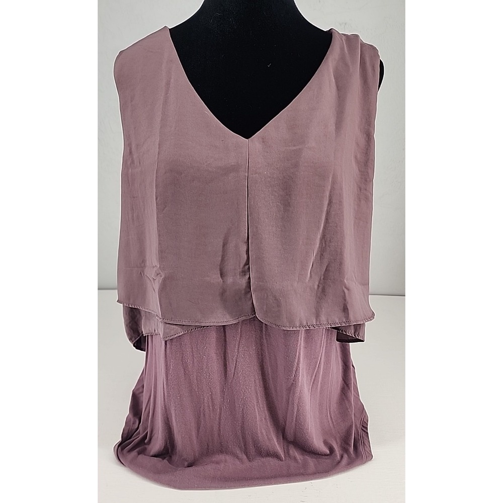 H by Halston Purple Layered V-Neck Sleeveless Tank Top Blouse Minimalist Women L